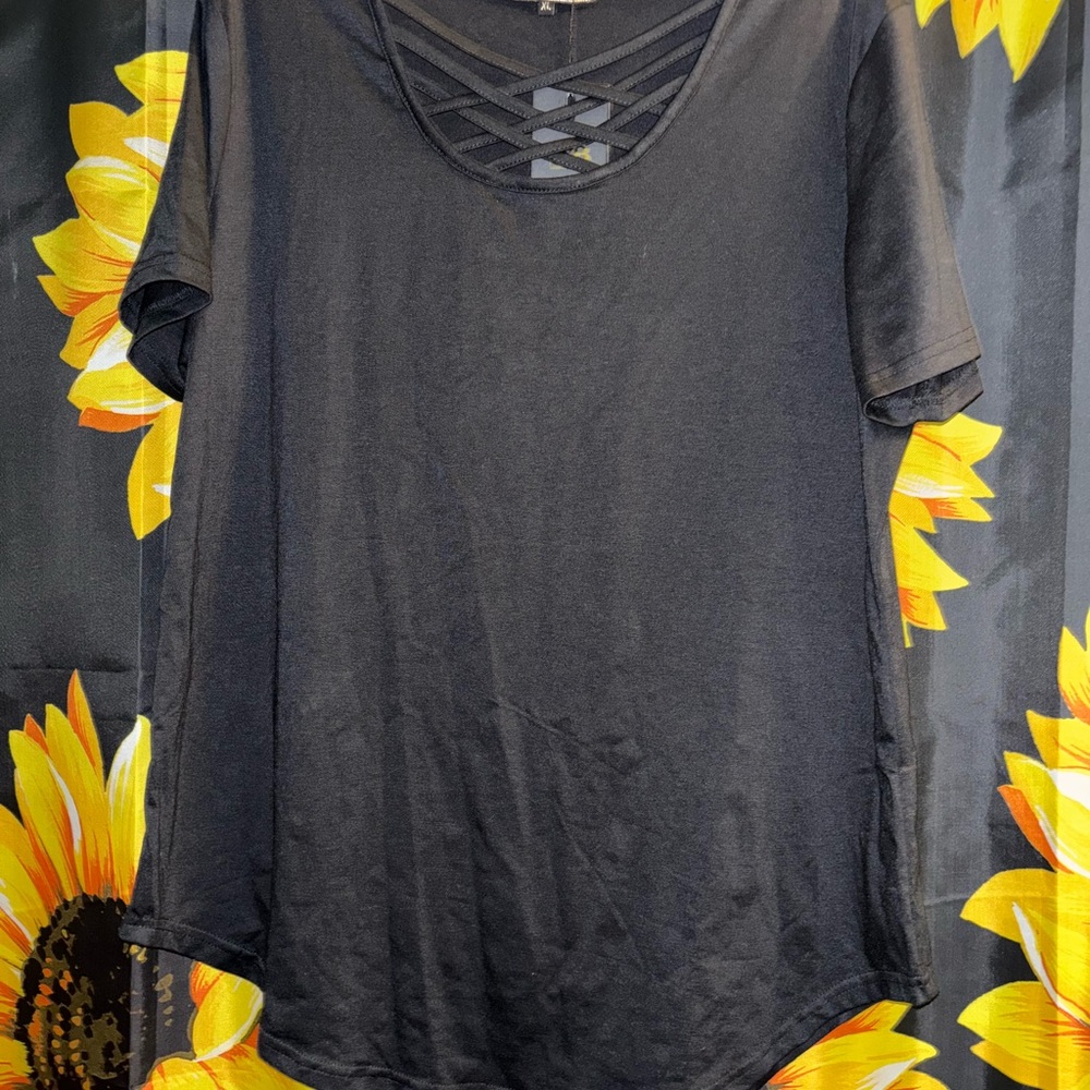 Black Crisscross Neck Women's Top